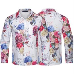 Men shirt top floral printed shirt long sleeve solid Colour slim casual business clothing long sleeve shirt normal size multi-color m-3xl