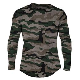 Mens TShirts Gym Fitness Tshirt Men Casual Long Sleeve Cotton Shirt Male Camouflage Tee Tops Autumn Running Sport Workout Clothes Apparel 230224