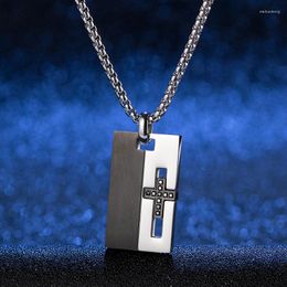 Pendant Necklaces Cross Mens Black Nameplate Necklace Stainless Steel Fashion Chain On The Neck Jewellery 2023 Accessorie