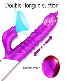 2020 New Dildo Vibrator Double Tongue Licking Telescopic Turn G Spot Clitoris Stimulator Erotic Adult Sex Toys for Women Vaginal M3929691