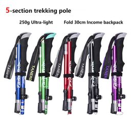 Trekking Poles 5Section Outdoor Fold Trekking Pole Camping Portable Walking Hiking Stick for Nordic Elderly Telescopic Club Easy Put Into Bag J230224