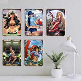 Retro Sexy Girl Metal Painting Girls Art Poster Metal Plate Tin Sign Personalised Decor Vintige Girl Iron Painting Man Cave Home Wall Decor Size 30X20CM w01