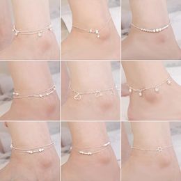 Anklets Trendy Thin Stamped Silver Plated Shiny Chains Anklet For Women Girls Friend Foot Jewellery Leg Bracelet Beach Ankle