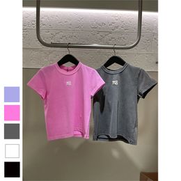 Solide Sommer T Shirt für Frauen Kleidung Brief Drucken Oansatz Kurz-hülse T-shirt Femme Lose Beiläufige Crop Top 100% baumwolle T