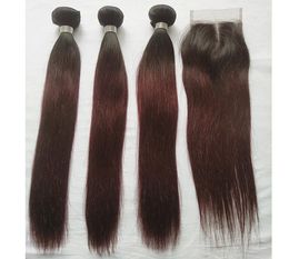 T 1B 99J Ombre Colored Hair Bundles with Closure Dark Wine Straight Human Hair 3 Bundles with 4x4 Middle Part Lace Closure Extensi5591162