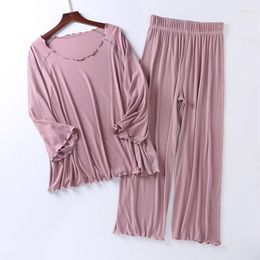 Women's Sleepwear Factory Wholesale Summer 2023 Silk Light Modale Pajamas Women Seven Sleeves Nine Wide-legged Pants Home Clothing Set