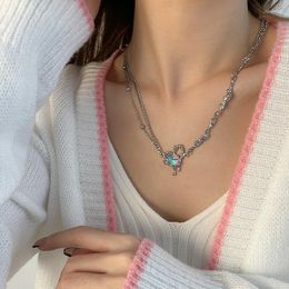 Pendant Necklaces 2023 Korean Chic Silver Colour Luxury Crystal Heart Necklace Punk Metal Double Layers Choker Party Jewellery