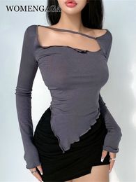 Women's Two Piece PantGAGA Body Desire Style T Shirt Women Design Sexy Slim Irregular Thin Top Tees Korean Tops Fashion Ool Girl BAZ5 230224