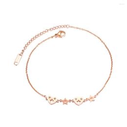 Anklets Stainless Steel Hollow Heart Star For Women Rose Gold Colour Charm Summer Foot Jewellery Gift Drop