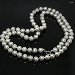 Chains Charms Women Long Necklace Silver-color Shell Simulated-pearl Round Beads Fashion Chain Jewelry Making 8 10 12 14mm 36inch B1502