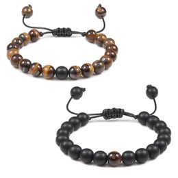 Strand Beaded Strands Couple Braid Bracelet Charm Natural Tiger Eye Stone Black White Beads Distance Weave Bracelets For Women Men Handmade