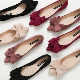Dress Shoes Large Size Spring Bow Flats Shoes Woman Butterfly-Knot Ballets OL Office Shoes Pointed Toe Shallow Slip On Foldable Ballerina 230224