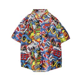 Men's Casual Shirts Mens Cartoon Print Button Up Shirt Summer New Hawaiian Beach Shirts Mens Loose Short Sleeve Floral Shirt Camisa Hawaiana Hombre Z0224