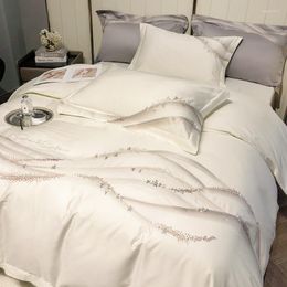 Bedding Sets High Quality Egyptian Cotton Set Luxury Embroidery White Grey Pink Duvet Cover King