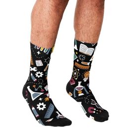 Men's Socks Funny Men Harajuku Science Studies Pographic Printed Happy Hip Hop Novelty Skateboard Crew Casual Crazy