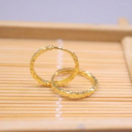 Hoop Earrings Real 18K Yellow Gold For Women Engrave Full Star Surface 16mm Outer Diameter Small Circle Stamp Au750