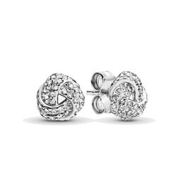 Shimmering Knot Stud Earrings Real Sterling Silver for Pandora Fashion Wedding Party Jewellery For Women CZ Diamond Rose Gold designer Earring with Original Box