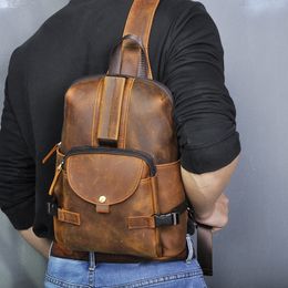 Waist Bags Men Original Crazy horse Leather Casual Fashion Crossbody Chest Sling Design Travel One Shoulder Daypack Male 3028 db 230224