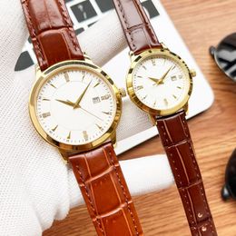 couple watches 38mm 30mm quartz movement watch Business stainless steel leeather WristWatch montre Luxe