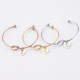 Bangle Stainless Steel A-Z Disc Initial Letter Knot Bracelet For Women Girl Gold/ Rose Gold Silver Color Love Bangles