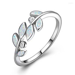 Wedding Rings Vintage Female Blue White Opal Jewelry Charm Silver Color For Women Cute Crystal Bride Leaf Thin Engagement Ring