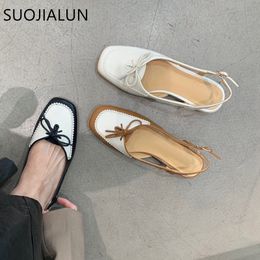 Sandals SUOJIALUN Spring Brand Women Sandal Fashion Mix Color Ladies Casual Slingbac Shoes Square Toe Low Heel Slip On Mules 230224