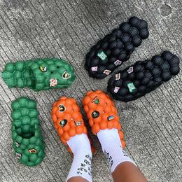 Slippers 2022 Summer Bubble Slides With Charms Beach Men Women Sandals House Shoes Platform Ball Y2302