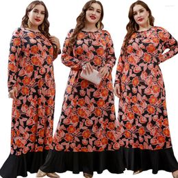 Ethnic Clothing Women Elegant Floral Plus Size Large Maxi Dresses 2023 Abaya Oversize Long Sleeve Muslim Evening Party Wedding Festival