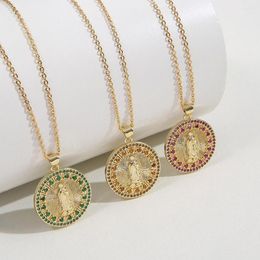 Pendant Necklaces CottvoRound Virgin Mary Charms 8 Colors Zircon Our Lady Of Guadalupe Chain Womens Gorgeous Jewelry