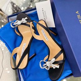 AQUAZZURA Designers sandals latest womens heels Satin party sexy Bow Fashion Wedding Dress shoes Crystal Embellished rhinestone stiletto Heel ankle strap sandal