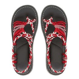 Sandálias Mulheres de verão Flip Flop Sapatos de cor misturada combinando corda knot praia de pé romano casual confortável e tamanho Y2302