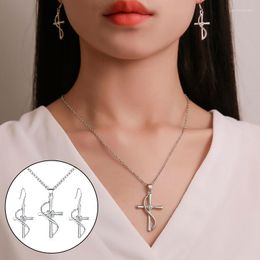 Pendant Necklaces Cubic Zircon Cross Drop Earrings Necklace Elegant Simple Hook Clavicle Chain Women Jewelry Set Temperament
