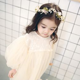 Flickor klänningar baby Autumn Children S Girls Dresses With Flowers Garn Tulle Puffy Sleeve Jasmine Princess Party 230224