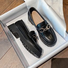 Elbise Ayakkabı 2022 Moda Kadınlar Düz Loafers Tıknaz Kalın Platform Siyah Yuvarlak Toe Bahar Sonbahar Bayanlar Ayak Kıyafetleri Single 230224