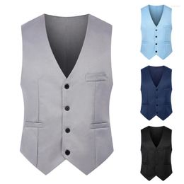 Men's Vests Fashionable Men Waistcoat V Neck Wear-resistant Spring Suit Pure Colour Simple For Work