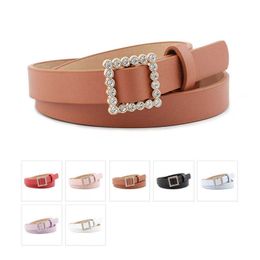 Belts Leather Belt Women's Fashion Solid Colour Belt Alloy Square Smooth Buckle Inlaid Rhinestone Decoration Sweet Style Belt Women Z0223