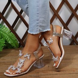 Sandalen 2023 Sommer Frauen Kristall Blume Dekoration Chunky Heel Peep Toe Zurück Strap Elastische Band Elegante Mode Damen Schuhe Y2302