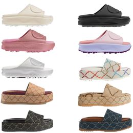 Sandals Women Platform Men 2023 Slides Designer High Multicolor Black White Blue Maroon Brocade Rubber Slipper Fashion Beach Shoes