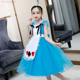 Girl's Dresses Alice Come for Girls Role Playing Fancy Princess Dress Big Bow on Back Kids Elegant Summer Frock Clothing W0224