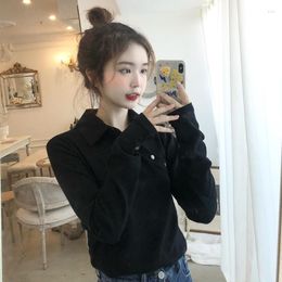 Women's Polos Girl Black Long-Sleeved T-shirt Bottoming Shirt Pol