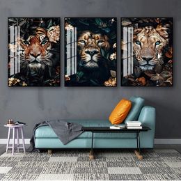 Pintura Arte da parede Poster nórdico Poster Decoração Decoração Decoração Flower Animal Lion Tiger Deer Leopard Resumo Canvas Woo