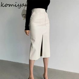 Skirts Slim Straight Faux Leather Women Spring Package Hip Long PU Jupe Chic Split Designed Fashion Solid Mujer Faldas 230224