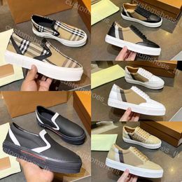 Vintage Casual Shoes Men Women Print Check Sneakers Cotton Gabardine Flats Shoe Printed Lettering Plaid Calfskin Canvas Trainers Bio-based Rubber Bottom Shoes