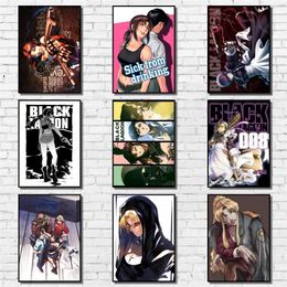 Anime art painting Black Lagoon Whitepaper mental Poster Two-Hand Artwork Painting tin sign Funny Wall decor Sticker Coffee House Bar decoration Size 30X20cm w02