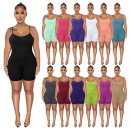 Designer Sexy Rompers Women Summer Sleeveless Spaghetti Straps Jumpsuits Casual Solid V Neck Bodycon Playsuits Night Club Wear Overalls Wholesale Clothing 9334