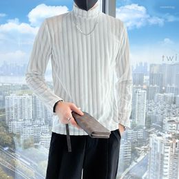 Camisetas masculinas de outono preto/branco Autumn Winter Manga longa listrada para homens roupas 2023 simples camiseta casual slim fit homme all party