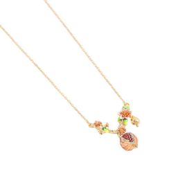Pendant Necklaces European and American Colour Glaze Three-dimensional Realistic Mosaic Sparkling Rhinestone Red Pomegranate Pink Flower Neck