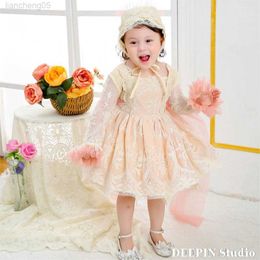 Girl's Dresses 2022 Spring Summer New Spanish Style Lace Dress Female Baby Princess Skirt Full Moon One-Year-Old Tutu Skirt 3 -psc Set W0224