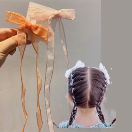 Lovely Hair Accessories for Girls Kids Long Ribbon Solid Mesh Hair Bows Clips Cute Velvet Ins Fashion Girls Lace Hair Pins 1731