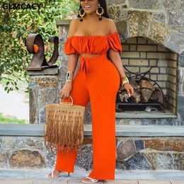 Womens Jumpsuits Rompers Women Off Shoulder Cut Out Jumpsuit Wide Leg Long Overalls Chic Summer Boho Beach 230224